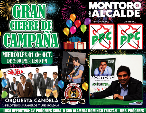 MontoroPPC's tweet photo. Los esperamos en nuestro evento Gran Cierre de Campaña #PPC en #Surco - Tambíen vía #UStream http://t.co/JCLvvMZ29B http://t.co/rCPWR55mFI
