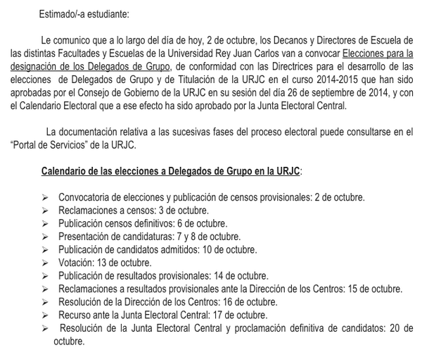 delegacionfcc's tweet photo. IMPORTANTE: Convocadas elecciones a delegado de grupo en la #URJC. Revisad vuestros correos ;) #EleccionesGrupo2014 http://t.co/0x6IekC66U