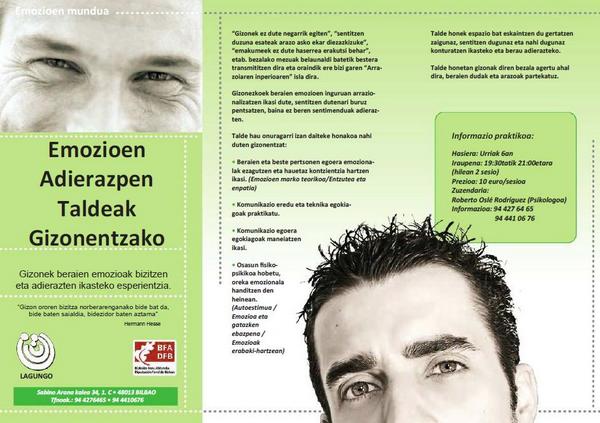 "Emozioen Adierazpen Taldeak Gizonentzako" hasten da.<a href="/FLagungo/">Fundacion Lagungo</a> -n <a href="/AMIKECOBILBAO/">AMIKECO BILBAO</a> -tik #RobertoOslé -rekin.Informazioa