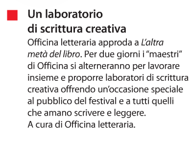 L'altra metà del libro: 14-16/11 torna <a href="/FestLettori/">Festival dei Lettori</a> a @Ducale_Genova, in programma un laboratorio a cura di Officina