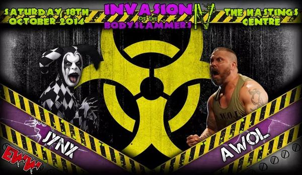 emmagiles98's tweet photo. @EWW_Wrestling #AWOL faces his toughest challenge in the calculating clown @Pro_Jynx get your tickets now #InvasionIV http://t.co/co0yeCwPs6