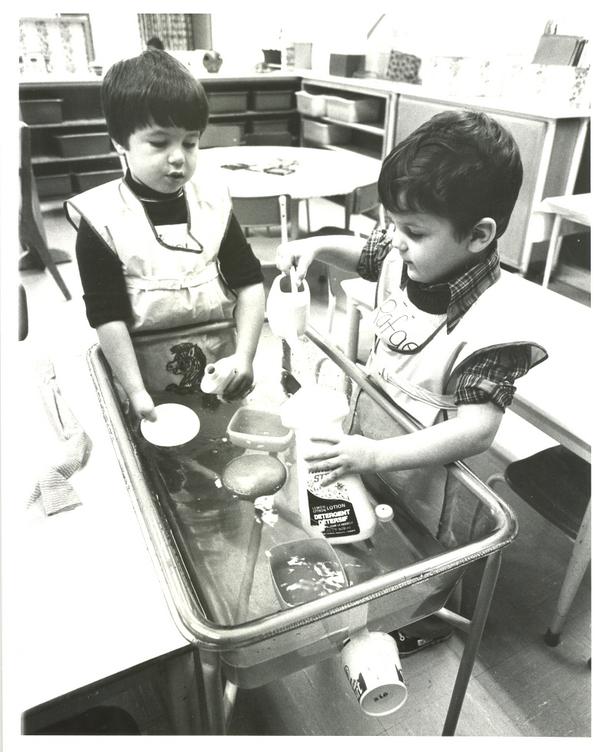tdsb's tweet image. These Kinders from Clinton Street JPS are engaged in play-based learning at a water table in 1978. #classicfun  #tbt