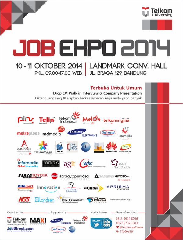 Ingin Kerja di Telkom Group? Hadiri #JobExpo2014 10-11 Oktober di Landmark Braga. Info : <a href="/IndonesiaCareer/">MAXI ORGANIZER</a>