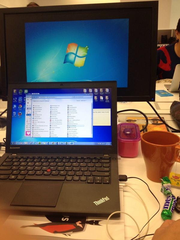 chloegoh's tweet photo. My boss gave me her second screen. My life is complete. http://t.co/yzlEJzxnwj