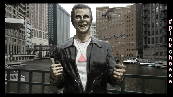 Foamation's tweet photo. Wearing #pinkcheese to support #breastcancerawareness (% $ 2 http://t.co/Cv5MA9TOxS) http://t.co/dVp9Ejq9q9 #dearMKE http://t.co/LdzBMk87y6