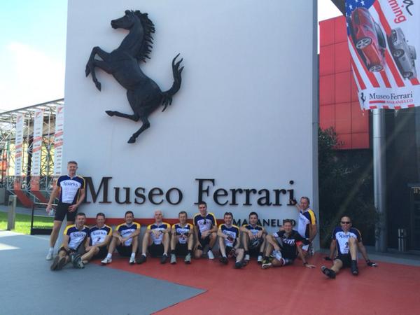 KCOMcycles's tweet image. The team taking a pit stop outside #Ferrari. Adding engines to your bikes guys? @SparksCharity @KcomConnected