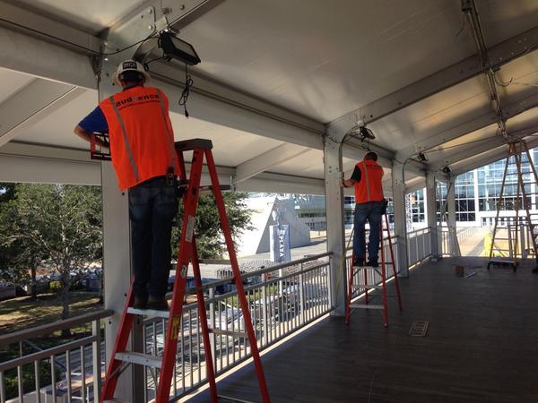 Audiencetech's tweet photo. Installing the sound &amp; video systems in the new Miller Lite Corral @ AT&amp;T Stadium. http://t.co/ukwx0oGJJ3