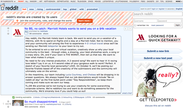 Reddit Ads On Twitter Marriott Takes Over Today S Reddit