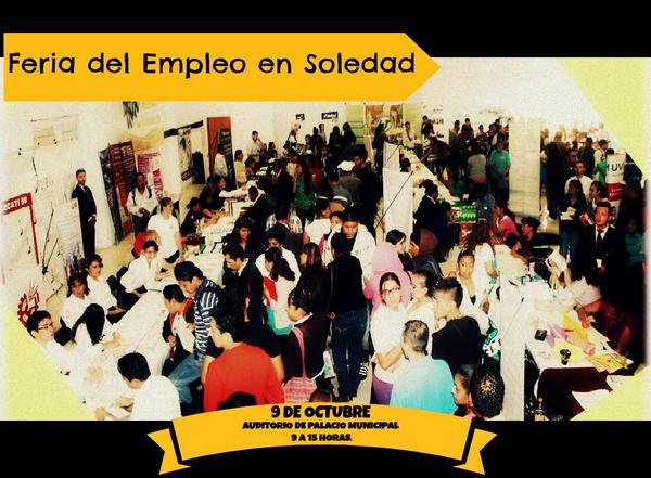 MunicipioSGS's tweet photo. #FeriaDeEmpleo #Soledad #EmpleoSLP Jueves 9 de octubre, a partir de las 9 horas, en Auditorio de Pal. Mpal. http://t.co/cJRmT3WTDr