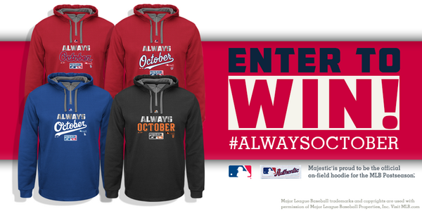 <a href="/MLB/">MLB</a> D-Series #Giveaway: #win the #AlwaysOctober hoodie the pros wear. RT and FOLLOW to enter. Ends 10/4 #MApromo