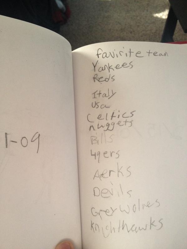 CharlieEblacker's tweet photo. I wrote down all my favorite teams too 😂 http://t.co/S2EtIgkJDm