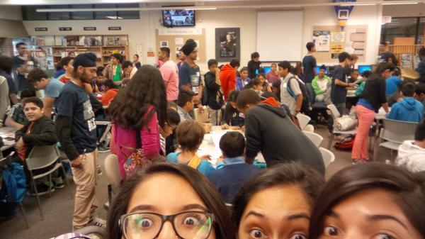 BCSSLink's tweet image. The math olympic teams in the library! @bcssbucks @PeelSchools