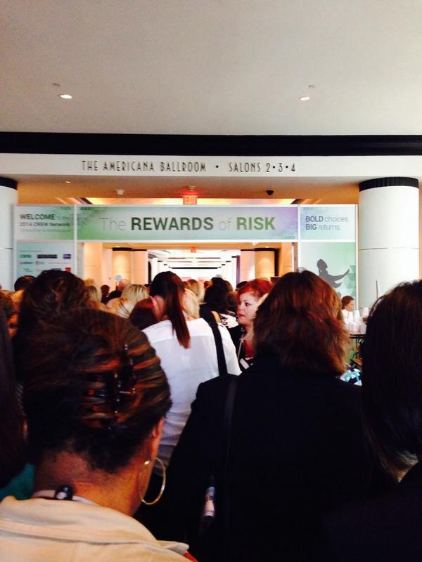 Sranding in line to enter luncheon where @HillaryClinton is keynote speaker. #rewardofrisk @CREW_Network