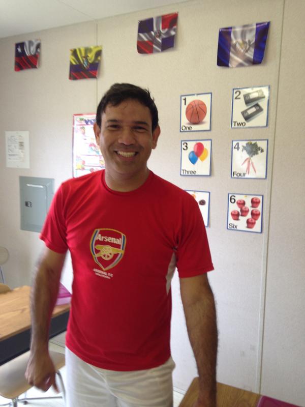 Hola Mr. Cervera! Look at the smile on his face. You know our MS/HS spanish teacher is thrilled to have his own class