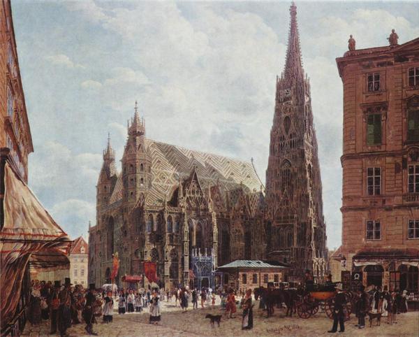 DailyPaintings's tweet photo. View of the Stephansdom from Stock im Eisen Platz (1832), by Rudolf von Alt. http://t.co/7W3tWRoDkG