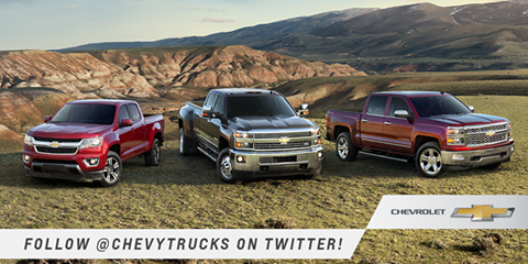 ChevyTrucks's tweet photo. From the #Silverado to the all-new 2015 #ChevyColorado, follow us to learn more about our #TruckWorthy lineup! http://t.co/P5HMeFuIpB