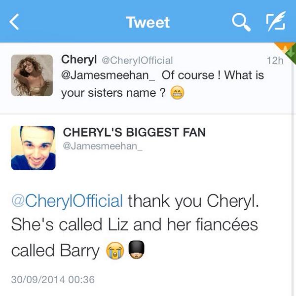 Jamesmeehan_'s tweet image. PLS HELP/RT ME GUYS!!! so Cheryl can see my sister name so she can wish her a happy wedding day 😭 @CherylOfficial