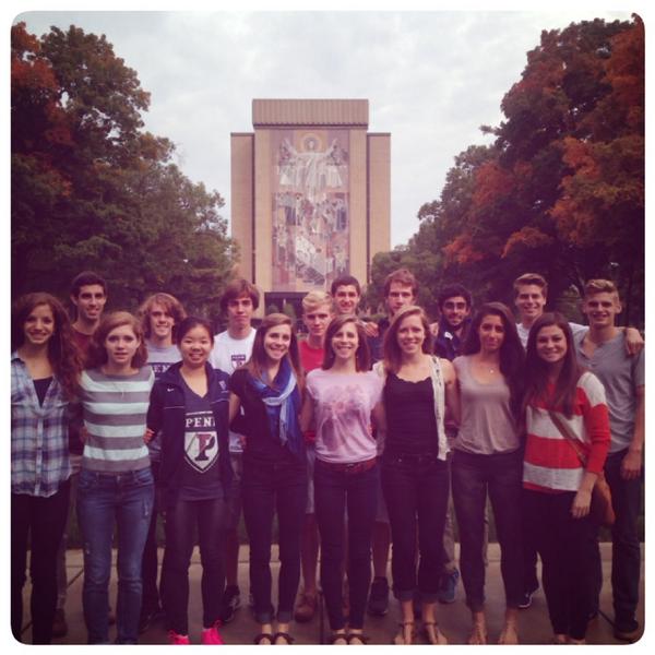PennTrack's tweet photo. #TakeOverThursday PennXC gathered on Notre Dame's Main Quad w the famous Jesus wall looking down on us #popularspots http://t.co/2yBglQLNTI