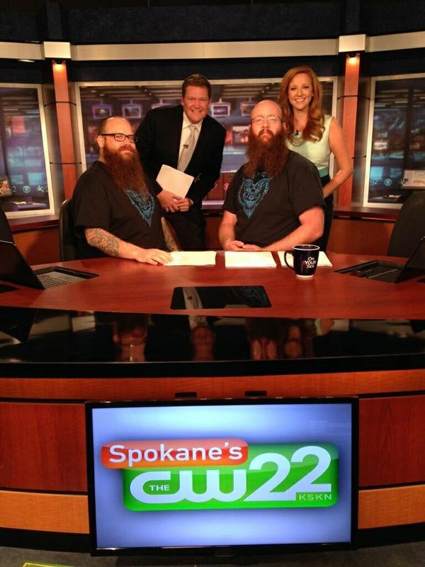 SpokaneBeard's tweet photo. I think we look pretty official at the news desk! Thanks @KremSten and @KremJen! #SpokaneBeard #EpicBeard http://t.co/4WXC3CyCvy