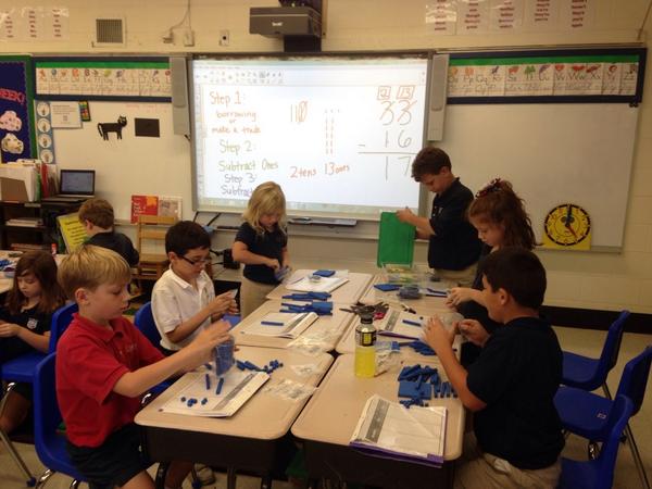 STM2A's tweet photo. 2-digit subtraction with regrouping! I'm starting to see the light bulb go on 😄 #stm2nd http://t.co/HXxjEf3dM8