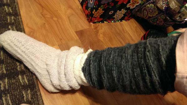 Twerriffic's tweet image. Throw back Thursday? Nope. Today. Can't keep leg warm. Sigh. #crps #legwarmers #2socks #letsgetphysical