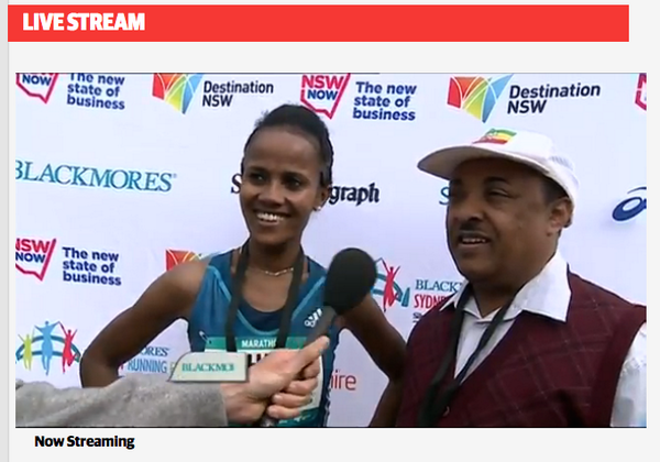 dailytelegraph's tweet photo. Super smile! Beruktait #ESHETU at the finish line of the @BSRF14 #BSRF14 @SydOperaHouse http://t.co/AUb6EMJC1R http://t.co/Bh0PKaVTBe