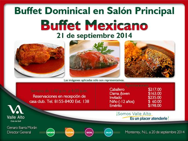 vallealtomx's tweet photo. Disfrute del Buffet Dominical Mexicano el 21 de septiembre de 1 p.m. a 4 p.m. Haga su reservación en casa club. http://t.co/Zf6SR8UlmG