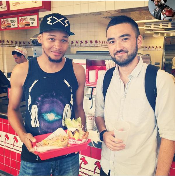 kaijukenney's tweet photo. Just introduced @KiffBBC to his first in n out burger, reviews were positive #DoubleCross #JerseyClub #LAStuff http://t.co/xYUB6LEkuQ