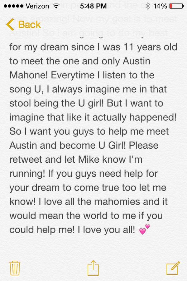 imahomie4lifee's tweet photo. THIS IS MY U GIRL PETITION! PLZ RT! It would mean the world to me! 💕 @AustinMahone @blumsteinmike @CPasalodos http://t.co/K23o1EyQaX