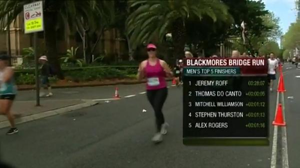 mrdaverobbo's tweet photo. Well done @JeremyRoff taking out the @Blackmores #BridgeRun at @BSRF14 hopefully in a headband! #BSRF14 @runpositive http://t.co/q0dGrJbRbn