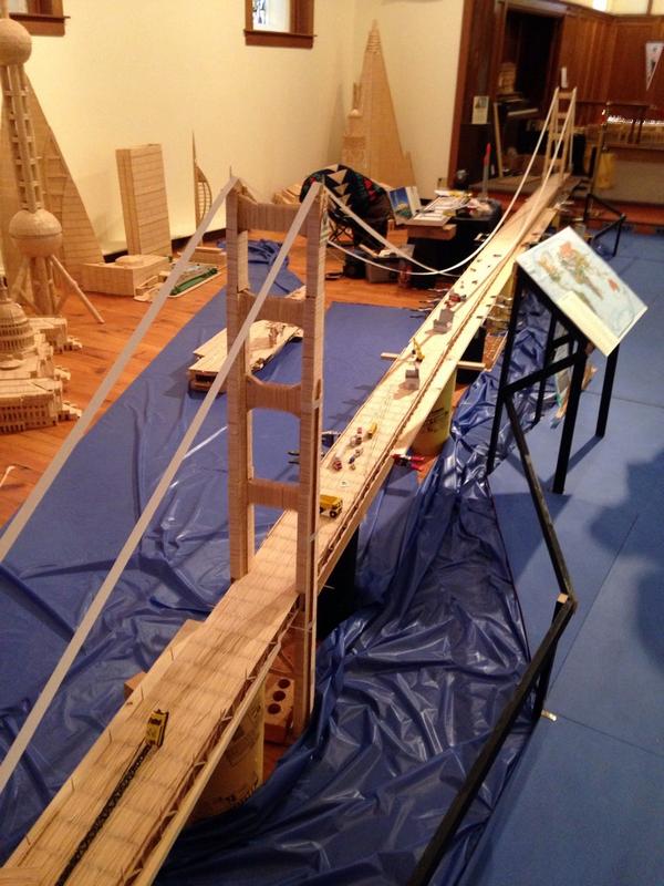 StanMunro1's tweet photo. Less than a week away: 40-ft toothpick bridge. 25-foot center span. #canitbedone, #shoulditbedone, #whocares http://t.co/NY8nD3i53q