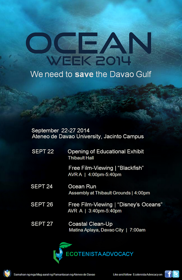 AdduEcotenista's tweet photo. OCEAN WEEK 2014 (Schedule of Activities)
Be part of our advocacy!

#oceanweek2014 http://t.co/4jnujtpH4u