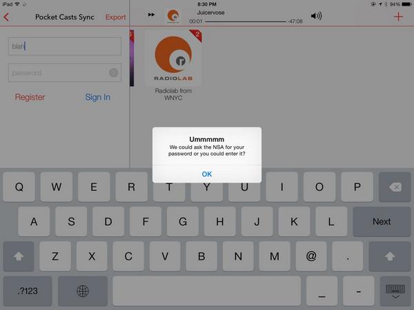 bobbypage's tweet photo. @rustyshelf Pocket Casts is pretty hilarious http://t.co/NJDQsqBVaH