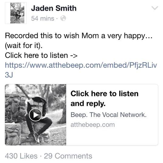 Listening Jaden Smith Say Happy Birthday at Mrs. Jada Pinkett Smith. 