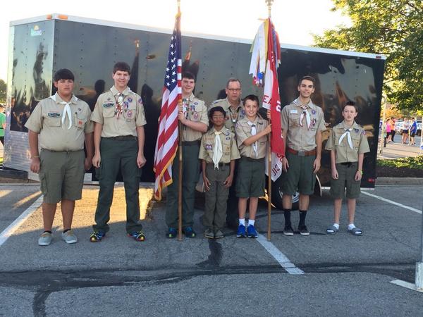 Troop10BSA's tweet photo. Scouts leading Flag Ceremony at the Opening of the @panerabread  @DiabetesDash for Life 5k. Great job #troop10bsa! http://t.co/Vke21XhhZS