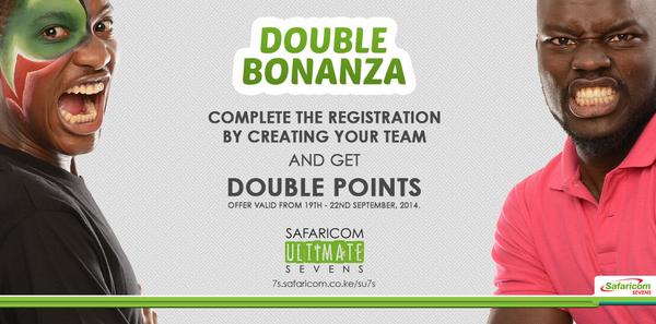 SafaricomPLC's tweet photo. Double glory awaits you! Earn double points on #Ultimate7s from the 19th to 22nd September! http://t.co/d4XN0Ggw6g http://t.co/FnzmiPmzjJ