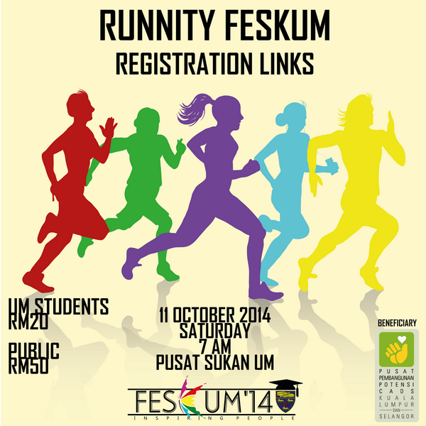 feskum14's tweet photo. Jom daftar #Runnity #FESKUM14
Orang awam:http://t.co/eUrPHmMdY0
Warga UM: http://t.co/oKZxmplwkO http://t.co/LVzkzfI4QN