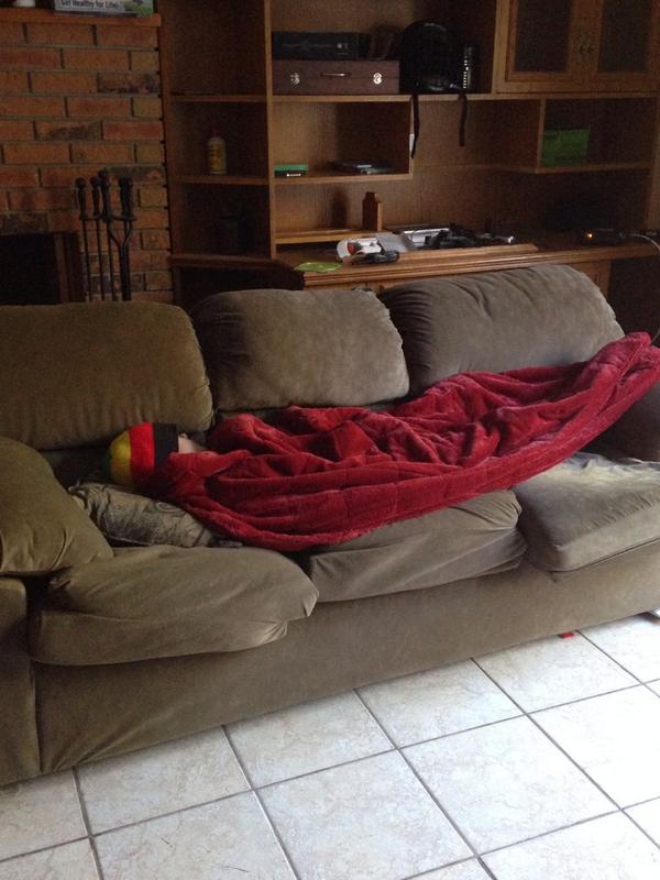 cdtellier's tweet photo. You know you're the mom of a teen boy when you wake up to a strange, toque-covered head on your couch. #NoIdeaWho http://t.co/co9B4HXrEt