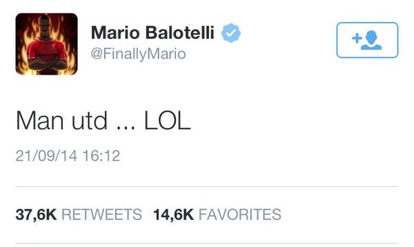 Multi_Deporte's tweet photo. El tweet de Balotelli después del ridículo del ManUnited: http://t.co/4cpPpHxOSI