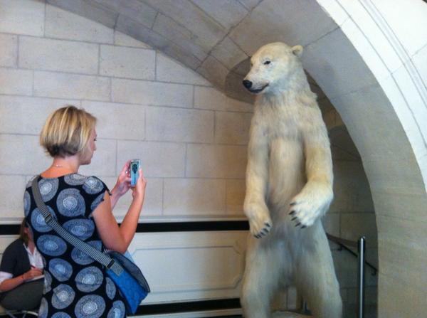 CulturezVous's tweet photo. Quand @Leiloona fait face à un ours elle n'a pas peur, elle prend même une photo ! #selfours au #MuséeDeLaChasse http://t.co/Bdl7xXFH3g