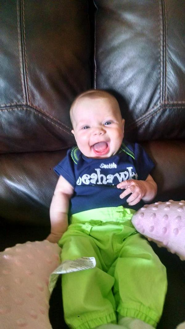 Terbear07's tweet photo. @DangeRussWilson your youngest fan in NC is ready to watch you play. God bless and keep you safe today. http://t.co/1oP3QsgENr