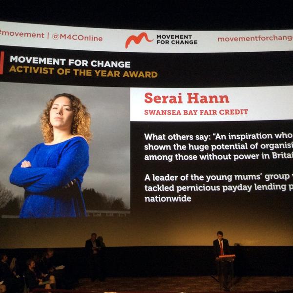 fionamgordon's tweet photo. @SeraiHann only went and won, activist of the year! For all her hard work, leading to policy change for paydaylenders http://t.co/Qeb4sGrlDH