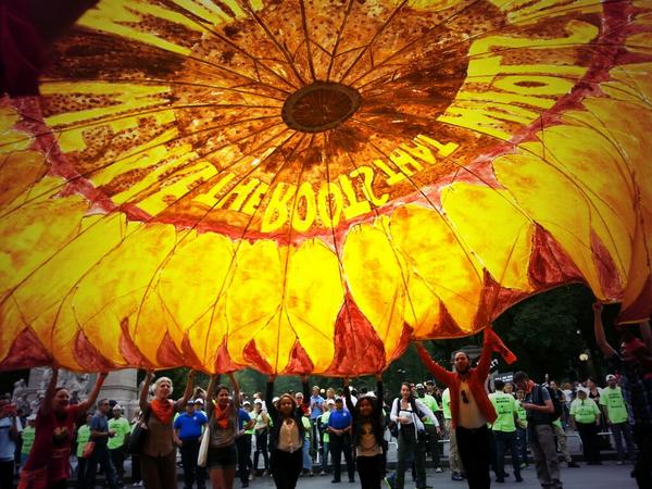 #PeoplesClimate March NYC Sunflower banner