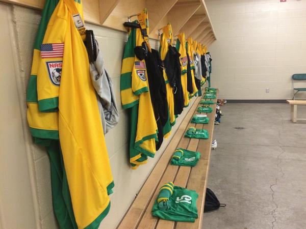 TampaBayRowdies's tweet photo. The locker room is all set. Three and a half hours to kickoff! #COYR #Edmontour http://t.co/QfJkctwqBv