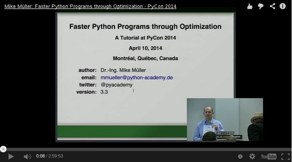 devtalksio's tweet photo. Mike Müller: Faster Python Programs through Optimization #pycon #python #pycon2014 #devtalksio http://t.co/IjrTz6bVFG http://t.co/KbedmNIuQ0