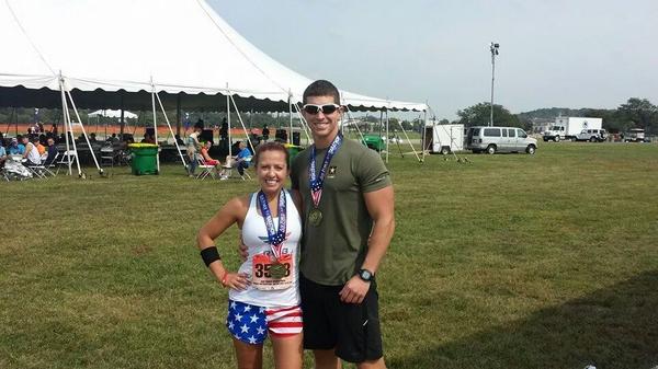 ArmyWNY's tweet photo. SFC Russ Crews and Tech Sgt Krystal Stegner from Buffalo participate in the Air Force Marathon in Dayton OH! http://t.co/uSeYhsYaWH