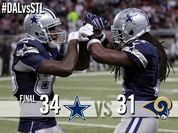 dallascowboys's tweet photo. FINAL: Cowboys 34, Rams 31. http://t.co/0zFKCXbNEv
