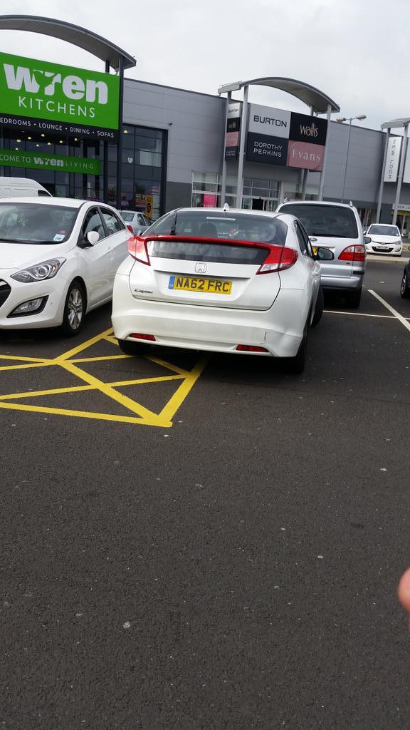 Saw this today, not sure if 'cunt' is classed as a disability but if it is, this guy's got it
<a href="/YPLAC/">You Park Like a C***</a>
<a href="/NoBadgeNoExcuse/">NoBlueBadge</a>