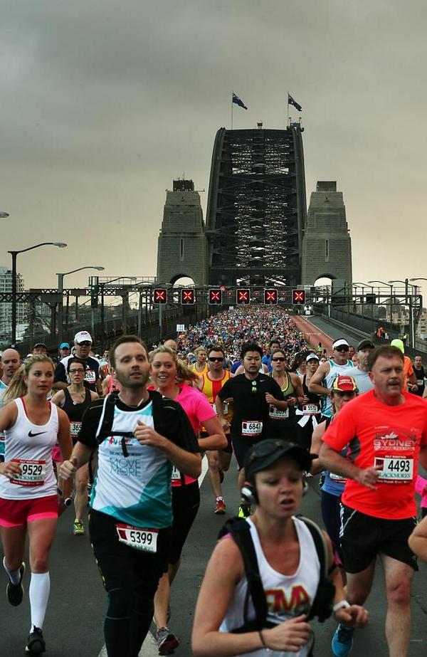 dailytelegraph's tweet photo. AMAZING: @BSRF14 on #Sydney Harbour Bridge. See the #results here >> http://t.co/AUb6EMJC1R #BSRF14 via @TobyZerna http://t.co/0Vtxw1SpOS