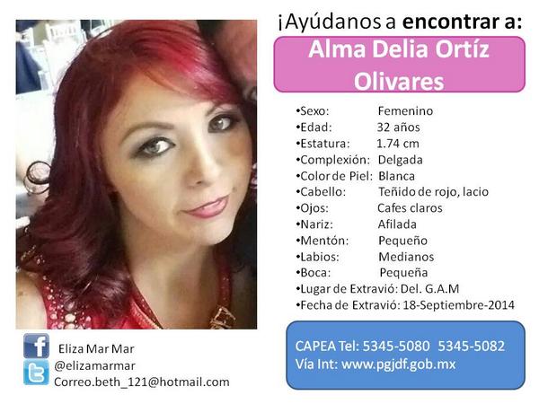 “<a href="/elizamarmar/">Elizabeth Martinez</a>: SÚMATE!! A la búsqueda de ALMA DELIA ORTIZ OLIVARES 32años #Desap 18/9/14 #DF #GAM DIFUNDE ”